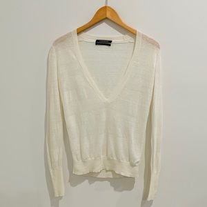 Club Monaco Deep V-Neck Striped Sweater